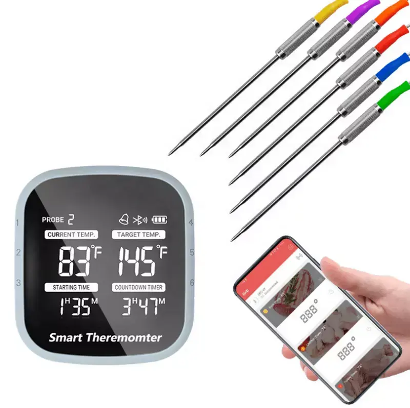 Smart Meat Thermometer Wireless BBQ for Cooking Food Wireless Thermometer Smart App Rechargeable with Timer Alarm