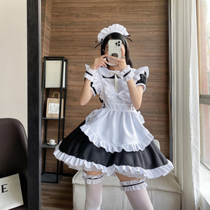 Maid Costume Black Polyester Anime Cosplay Outfit With Bow Tie And Apron For Women - Product Image 2
