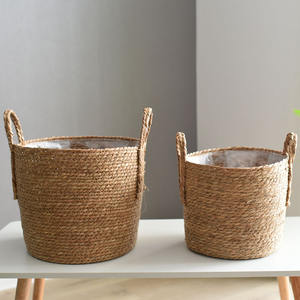 Panier à fleurs en herbe tressée extra large de style nordique, panier à plantes vert, panier à plantes tressé pour plantes d'intérieur, bonsaï au sol - Product Image 2