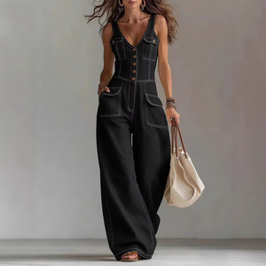 <span class=keywords><strong>Combinaison</strong></span> en <span class=keywords><strong>jean</strong></span> délavé style sexy, taille ajustée, coupe droite, sans manches, printemps - Product Image 3