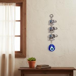 3 <b>Elephants</b> Wall Ornament Hanging <b>Decoration</b> With Hand made Glass Evil Eye From TURKEY - Product Image 5
