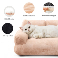 Lit pour petit chien en fausse fourrure de lapin moelleuse et luxueuse avec housse amovible et lavable, canapé confortable pour animaux de compagnie, canapé pour chat d'intérieur