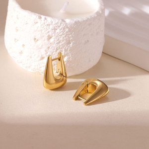 Women Minimalist Geometric U Shape Huggie <b>Earrings</b> 18K <b>Gold</b> Plated Stainless Steel Polished <b>Chunky</b> <b>Hoop</b> <b>Earrings</b> Jewelry - Product Image 3