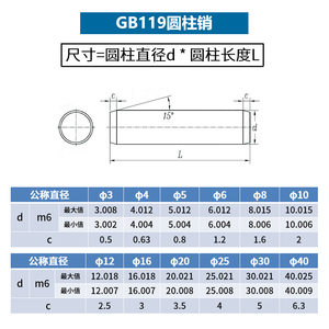 สลักยึดรูปทรงกระบอก A3 GB119 เหล็กกล้าคาร์บอน M2 M3 M4 M5 M6 M8 M10 M12 M14 - Product Image 4