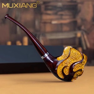 Muxiang Briar Tobacco Pipe Dark Red Engraved Silver Ring Free Form Men's Smoking Pipe - Product Image 2