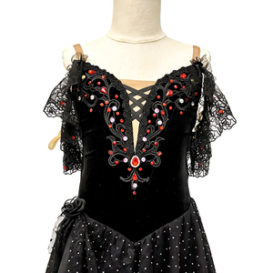 Vestido de Ballet Romántico de Terciopelo Negro con Pedrería Roja para Carmen, Traje de Ballet Profesional para Escenario y Actuación - Product Image 3
