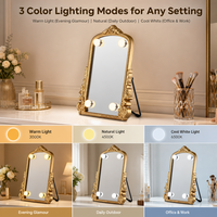 Miroir vintage avec 4 ampoules, miroir de maquillage éclairé à couleur de lumière réglable, commande tactile, miroir mural ou sur table
