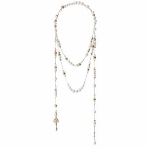 Collar de Perlas de Imitación de Aleación de Zinc Grado AA con Colgante de Llave, Cuentas Redondas Blancas, Cadena para Suéter para Mujer, Uso Diario - Product Image 5