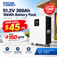 Batterie LiFePO4 51,2V 300Ah 16kWh Docan EU USA Stock, pack de batteries murales pour stockage d'énergie, BMS 200A, WiFi, pack de batteries 314Ah