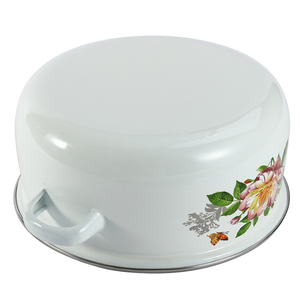 Marmite à soupe en émail à double anse avec couvercle en verre 16/18/<span class=keywords><strong>20</strong></span>/22/24 <span class=keywords><strong>CM</strong></span>, kit de cuisson en porcelaine émaillée motif fleur blanche - Product Image 4