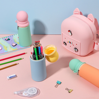 Porte-stylo en silicone, organisateur de bureau compact aux couleurs pastel pour étudiants, école, bureau, rangement de fournitures scolaires