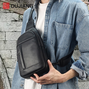 Dujiang Men's Genuine Leather Chest <b>Bag</b> Solid Color Crossbody <b>Bag</b> For Everyday Use Fall 2023 - Product Image 3