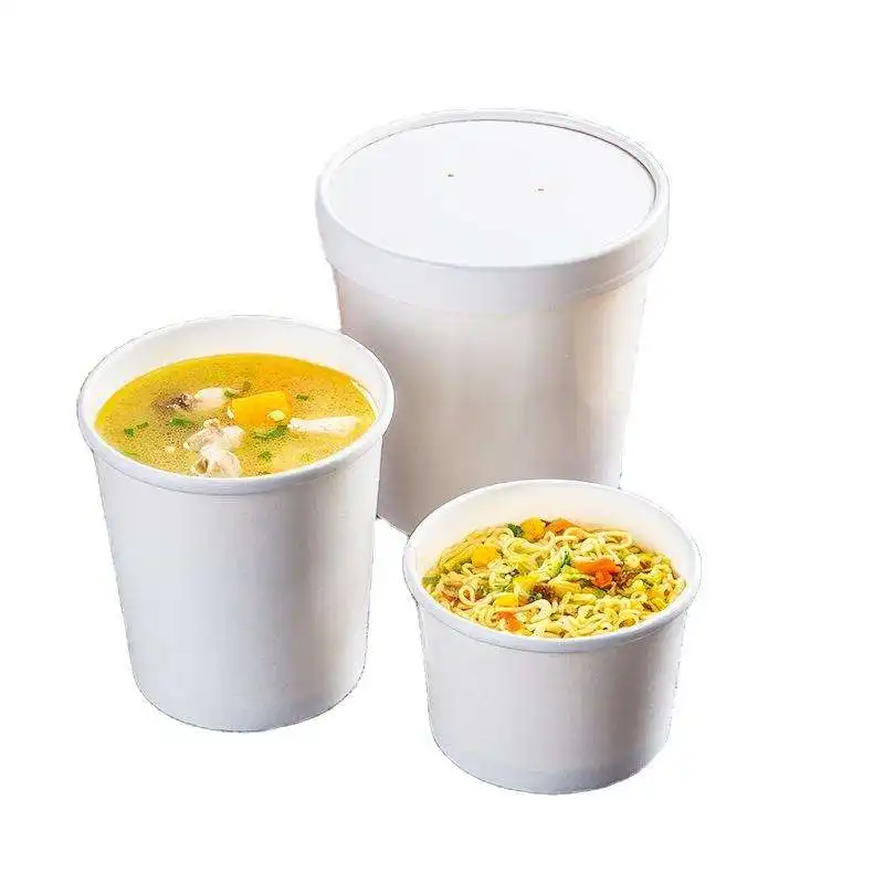 Disposable Eco Friendly White Chicken Fruit Bucket Paper Cups Kraft Hot Soup Cups With Lid