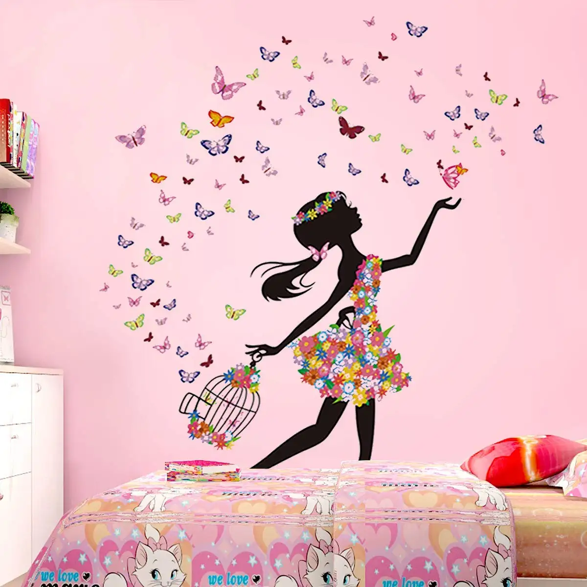Removeable Beautiful 3D Wall Decals Sticker Nature Flower Waterproof Wall Decals Room Decor Girl Wall Sticker