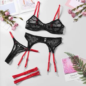 New High Quality Contrast Color Transparent Mesh Lingerie <b>Set</b> <b>Sexy</b> Polka Dot Three Piece Bra Brief <b>Set</b> - Product Image 4