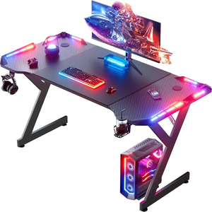 <span class=keywords><strong>Scrivania</strong></span> da Gaming con Telaio in Metallo 140 <span class=keywords><strong>cm</strong></span> x <span class=keywords><strong>60</strong></span> <span class=keywords><strong>cm</strong></span>, <span class=keywords><strong>Scrivania</strong></span> Ergonomica per Gamer con Superficie in Fibra di Carbonio, Tappetino per Mouse, Portabicchieri e Gancio per Cuffie - Product Image 1