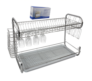 Escurridor de Platos de Acero Inoxidable de 34x65cm con Bandeja, Estante de Almacenamiento Multifuncional para Cocina - Product Image 1