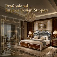 Ensemble de lit royal néoclassique de luxe en bois massif avec garniture dorée et capitonnage pour mobilier de chambre principale de villa