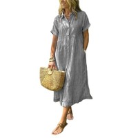 Nouvelle Robe Midi Rayée Ample et Confortable à Manches Courtes, Coupe Trapèze, Color Block, Grande Taille, Été 2026, pour l'Europe et les États-Unis