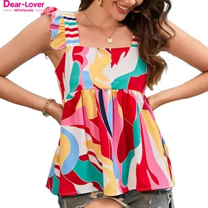 Dear-Lover Wholesale Fast Shipping High Quality New Multicolor Abstract Print Polyester Loose Tank Top Women