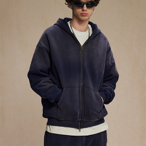 Logotipo de impresión personalizado OEM en stock Invierno Polar para hombre Vintage lavado sudaderas con capucha de peso pesado Sun Faded ácido lavado con cremallera sudaderas con capucha - Product Image 2