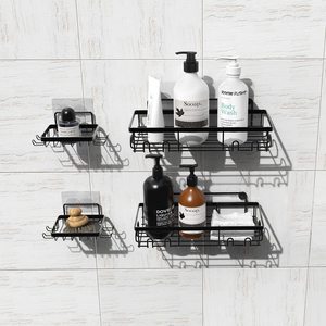 Lot de 4 étagères d'angle de <span class=keywords><strong>douche</strong></span> en acier inoxydable, 2 porte-savons, sans perçage, adhésives, <span class=keywords><strong>rangement</strong></span> mural pour <span class=keywords><strong>douche</strong></span> - Product Image 2