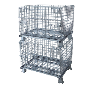 כלוב פלדה מתקפל כבד אחסון עם גלגלים | oem תעשייתי stackable אבץ מגולוון כלוב 1000 ק "ג קיבולת 5/6in גלגלים - Product Image 1