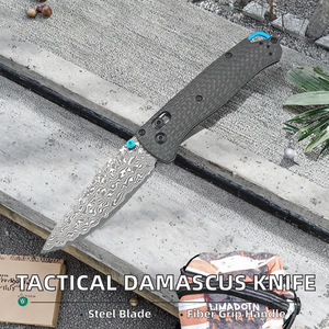Couteau tactique pliant E233, lame en acier Damas, manche en fibre de carbone, DIY OEM, couteau de poche durable pour le camping en plein air, couteau d'autodéfense - Product Image 2