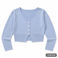 Pull en tricot moelleux pour femme, cardigan 12GG, col en V, manches longues, boutons courts, décontracté, automne-hiver, chaud, OEM personnalisé