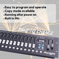 Contrôleur DMX 192 canaux 16 faders Pknight, 100 scènes, 12 chases, montage en rack, déclencheur sonore, LED cuivre, blanc neutre 4100K, interrupteur