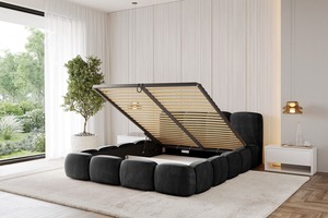 PZCN HOME Modern EU Design Children <strong>Double</strong> Queen <strong>Slats</strong> Wooden Frame Fabric King Size <strong>Bed</strong> with Gas Lift Storage - Product Image 3