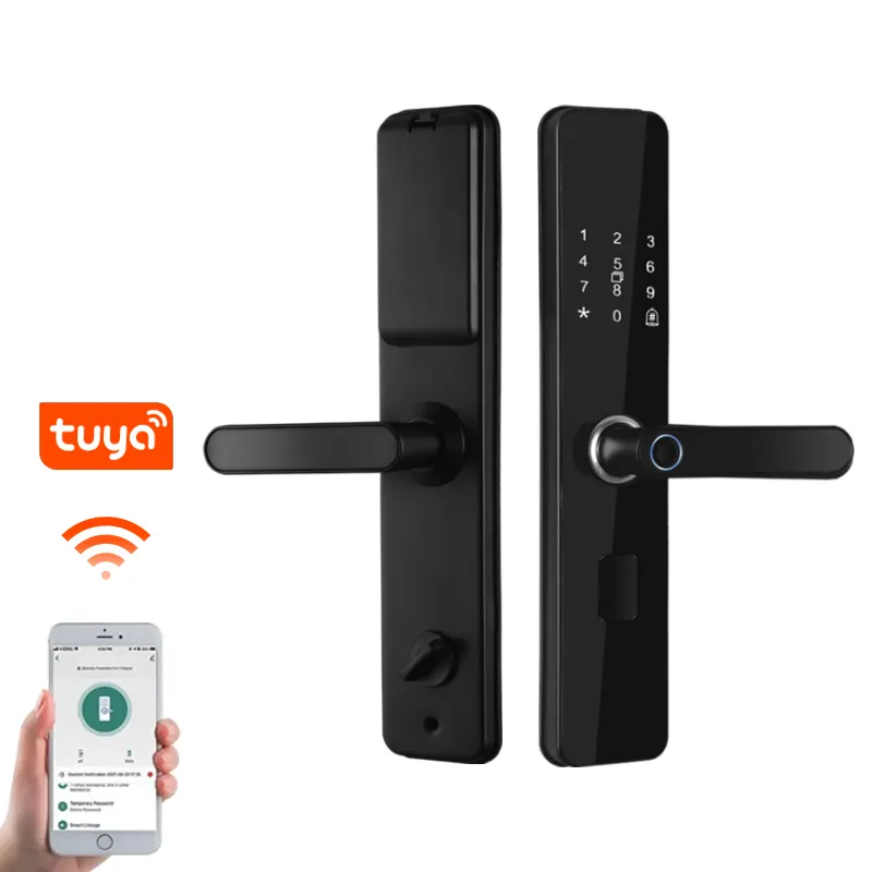 High Security Tuya Smart Fingerprint Biometric Password Electric Key Card Mortise Intelligent App Wifi Handle Digital Door Lock