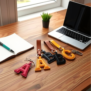 Ensembles de porte-clés en cuir PU avec initiales de l'alphabet A-Z, porte-clés élégant avec sangle en cuir - Product Image 2