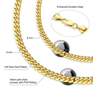 Collana a Catena da <span class=keywords><strong>Uomo</strong></span> Miami Cuban Curb Link da 6mm 8mm in Acciaio Inossidabile Placcato Oro Vero 14K Argento <span class=keywords><strong>Accessori</strong></span> di Gioielleria - Product Image 3