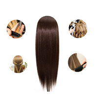 Tête de poupée d'entraînement de cheveux synthétiques à dos lisse Support de pince de table Mannequin de cosmétologie pour tête d'enseignement de tressage de cheveux