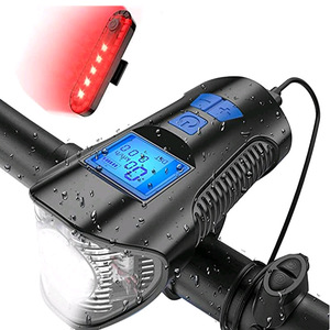 Luz delantera de bicicleta recargable por USB con pantalla de velocímetro y luz trasera, accesorio de ciclismo LED impermeable IPX4 - Product Image 1