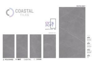 PIETRA GREY 9mm Polished Porcelain Tiles 600x1200MM / 24X48 Modern Classic Design a Grade Premium Firebrick Tiles Certified-CE - Product Image 2