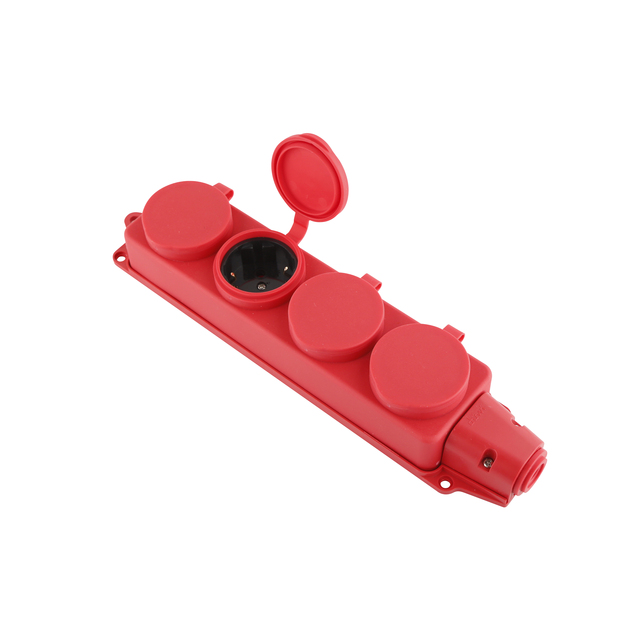 Industrial TPE Waterproof 4-Way Schuko Rewireable Socket 16A Rated Current 4 AC Outlets Electrical Plug Without Cable