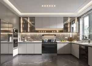 Lemari dapur gaya Amerika MDF, Kabinet tarik keluar geser tahan lama pernis furnitur Interior dapur