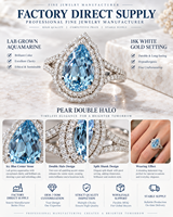 Bague de déclaration ovale en aquamarine de laboratoire avec halo et grappe florale en or 18 carats, certifiée IGI, pour mariage et fête, bijoux fins personnalisés, vente en gros