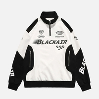 Sweat-shirt de course à fermeture éclair 1/4 pour homme, imprimé moto brodé, poches, demi-zip, patchwork, pour la course de printemps