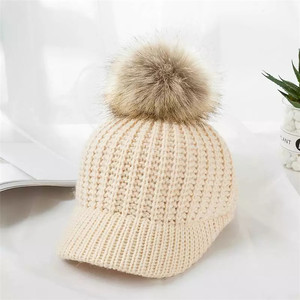 Chapeau d'hiver pour bébé avec pompon en fourrure, casquette de Baseball tricotée pour enfants, réglable, couleur unie, garçons et filles, chapeaux de soleil - Product Image 3