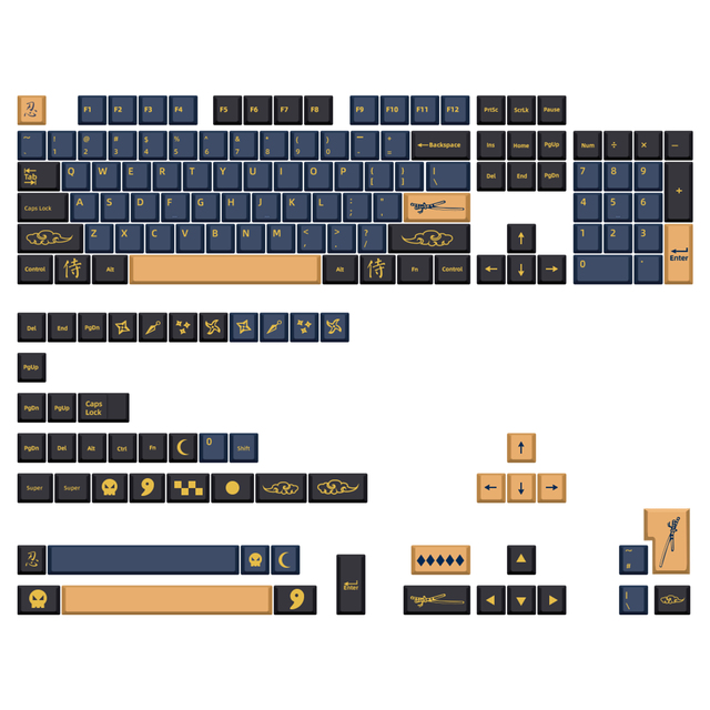 BLUE/RED Samurai Japanese/Korean/Russian/Spanish/French PBT Keycaps ISO Layout Cherry Profile for Custom Mechanical Keyboard