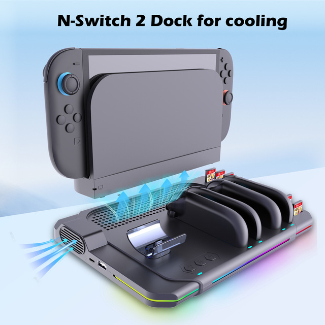 New Switch 2 Controller Charging Dock, 4-Port Charger, Ultra-Thin Stand with Game Card Storage
