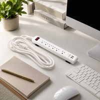 Stop Kontak Ekstensi dengan Saklar Nyala/Mati, 6 Outlet, 15A, dan USB untuk Penggunaan di Rumah, Kantor, dan Meja Kerja