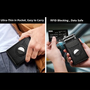 Portefeuille magnétique AirTag best-seller avec finition fibre de carbone, <span class=keywords><strong>porte</strong></span>-cartes fin à trois volets avec protection RFID et pince à billets - Product Image 3