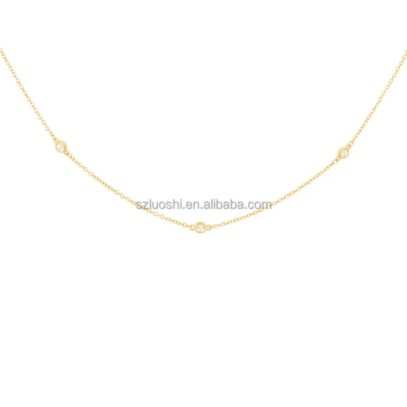 Drop Shipping zarif S925 ayar gümüş basit Dainty Charm zincir altın kaplama beyaz CZ kübik zirkon küçük elmas kolye