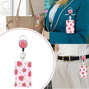Strawberry-shaped carabiner, badge scroll, cute girl name tag, <b>ID</b> card <b>holder</b>, card <b>holder</b>, neck rope wholesale. - Product Image 3