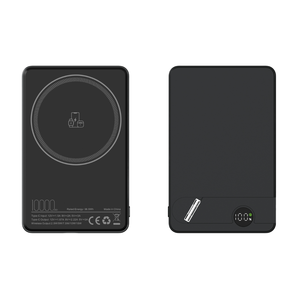 Cargador inalámbrico Power Bank de 10000 mAh, entrada tipo C, salida de 15 W, con pantalla LED, cuerpo de plástico negro, batería de estado sólido - Product Image 1
