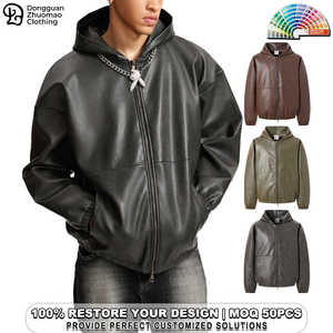 <span class=keywords><strong>Giacca</strong></span> con Cappuccio in Ecopelle Vintage Personalizzata per Uomo, <span class=keywords><strong>Oversize</strong></span>, Vestibilità Ampia, Imbottita, Streetwear con Zip per Autunno e Inverno - Product Image 1